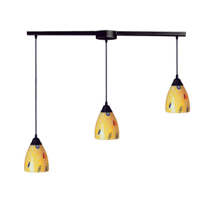 Classico 36' 3 Light Mini Pendant in Yellow Blaze Glass & Dark Rust