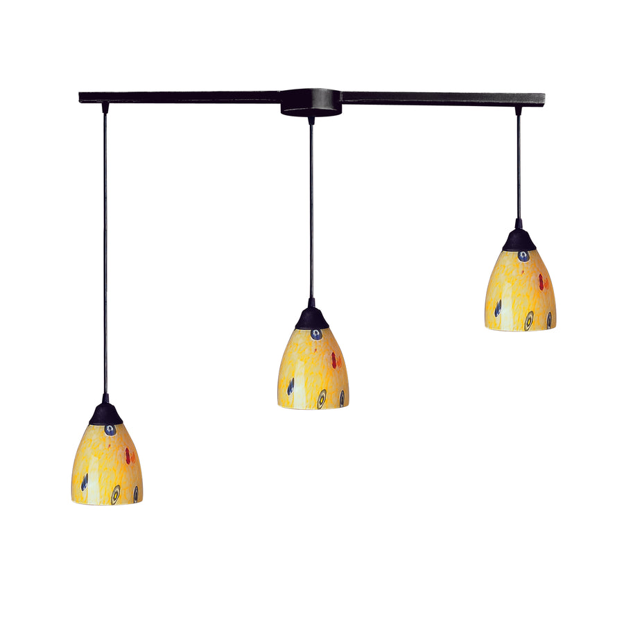 Classico 36' 3 Light Mini Pendant in Yellow Blaze Glass & Dark Rust