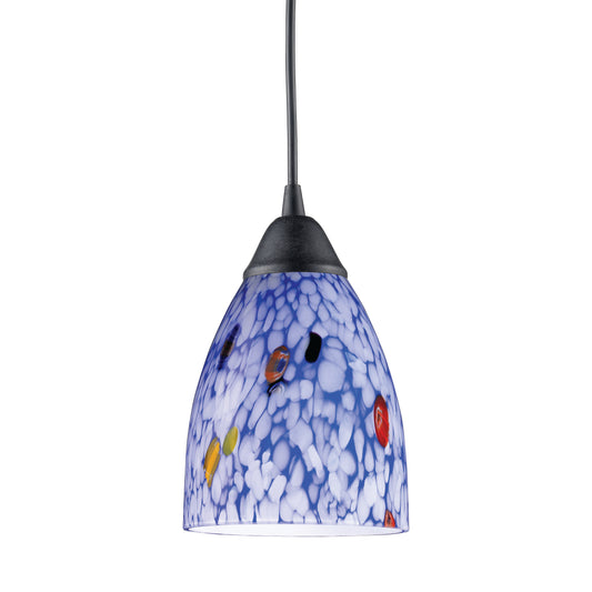 Classico 5" 1 Light LED Mini Pendant in Starburst Blue Glass & Dark Rust