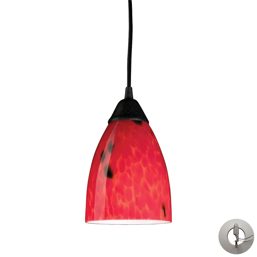 Classico 5' 1 Light Mini Pendant in Fire Red Glass & Dark Rust with Adapter Kit