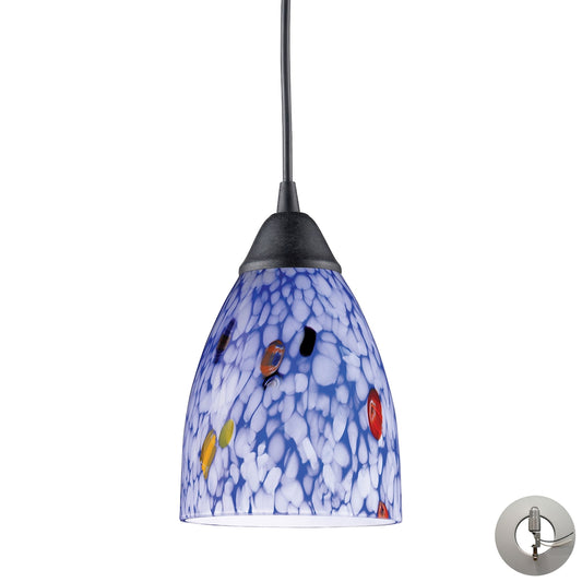 Classico 5" 1 Light Mini Pendant in Starburst Blue Glass & Dark Rust with Adapter Kit