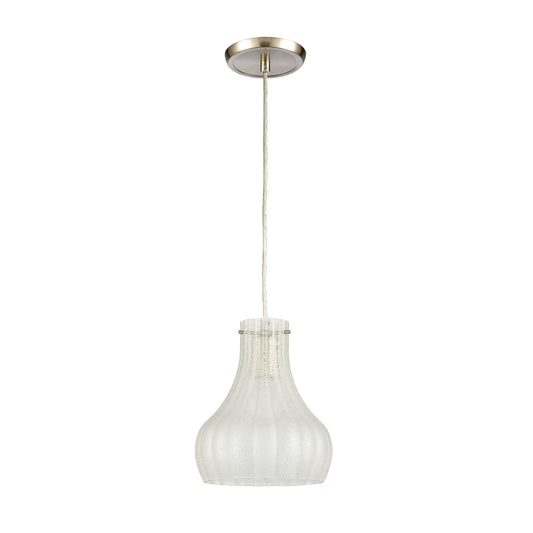 Coastal Scallop 8" 1 Light Mini Pendant in Clear Sugar Scavo Glass & Satin Nickel