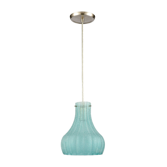 Coastal Scallop 8" 1 Light Mini Pendant in Seafoam Sugar Scavo Glass & Satin Nickel