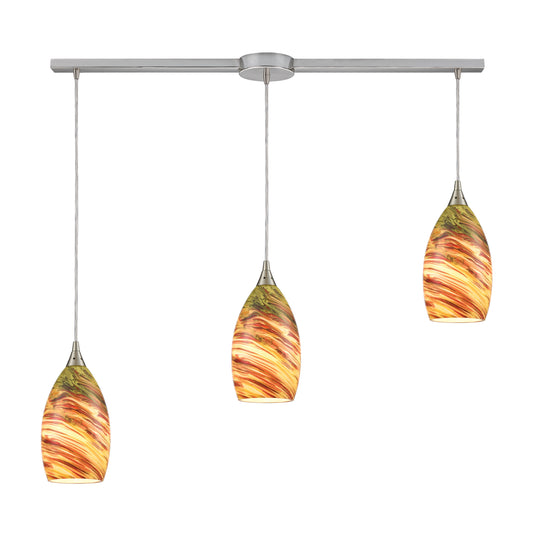 Collanino 38" 3 Light Mini Pendant in Lava Swirl Blown Glass & Satin Nickel