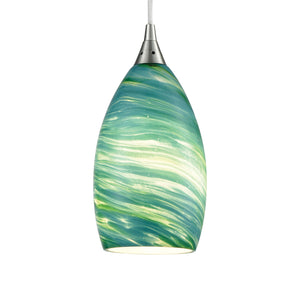 Collanino 5' 1 Light Mini Pendant in Aqua Swirl Glass & Satin Nickel