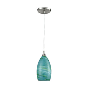 Collanino 5' 1 Light Mini Pendant in Aqua Swirl Glass & Satin Nickel
