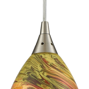 Collanino 5' 1 Light Mini Pendant in Lava Swirl Blown Glass & Satin Nickel