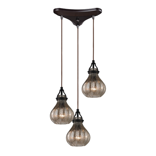 Danica 10" 3 Light Scalloped Mini Pendant in Oil Rubbed Bronze