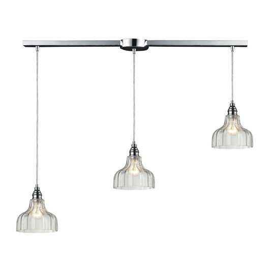 Danica 36" 3 Light Mini Pendant in Clear Glass & Polished Chrome