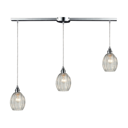 Danica 36" 3 Light Scalloped Mini Pendant in Clear Glass & Polished Chrome