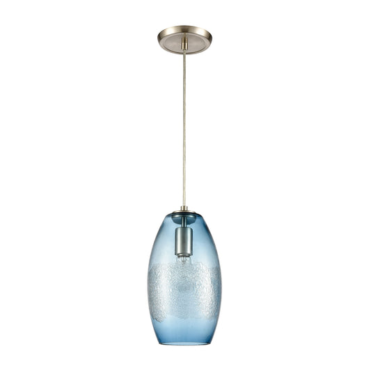 Ebbtide 12" 1 Light Mini Pendant in Aqua Textured Glass & Satin Nickel