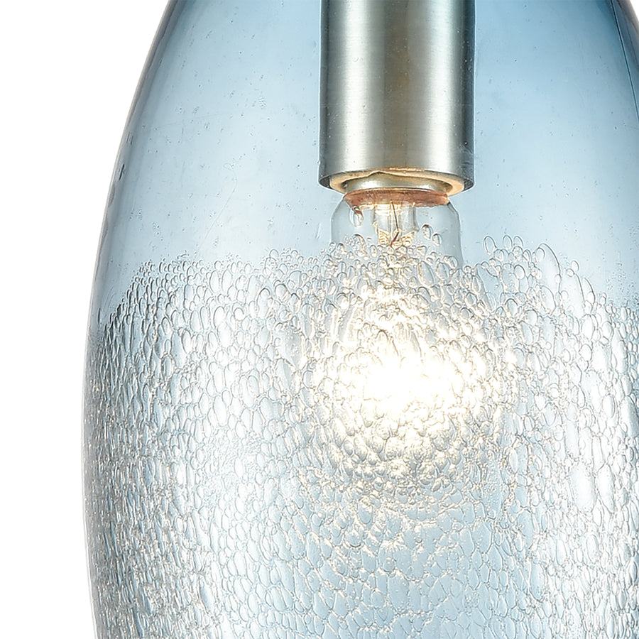 Ebbtide 12' 1 Light Mini Pendant in Aqua Textured Glass & Satin Nickel