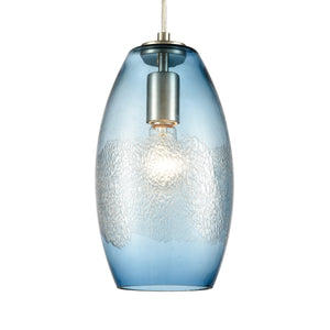 Ebbtide 12' 1 Light Mini Pendant in Aqua Textured Glass & Satin Nickel