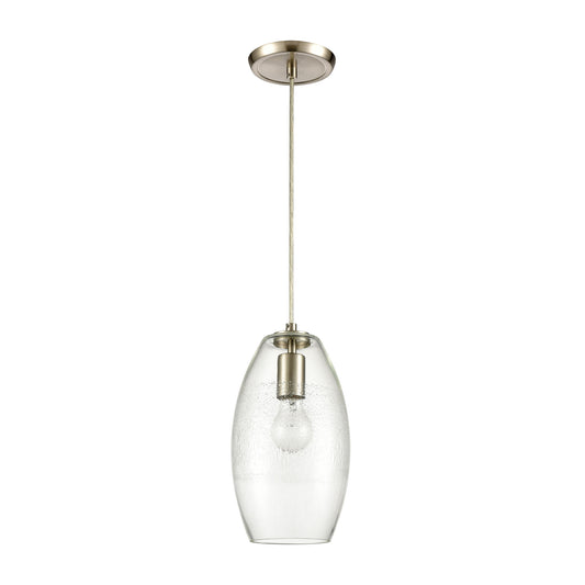 Ebbtide 12" 1 Light Mini Pendant in Clear Textured Glass & Satin Nickel