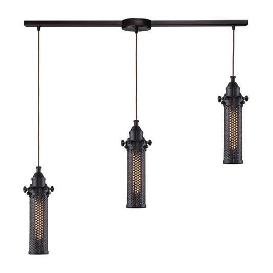 Fulton 36" 3 Light Mini Pendant in Oil Rubbed Bronze Perforated Metal Shade & Oil Rubbed Bronze