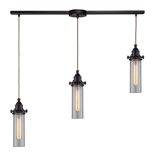 Fulton 36" 3 Light Mini Pendant in Smoke Glass & Oil Rubbed Bronze