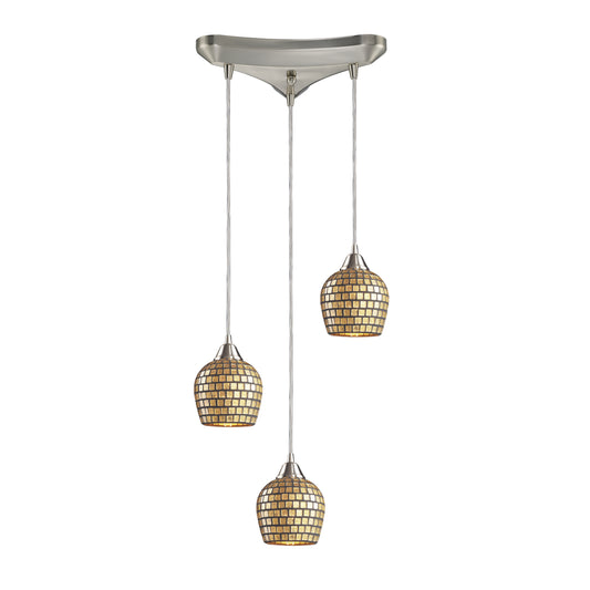 Fusion 10" 3 Light Mini Pendant in Gold Leaf Mosaic Glass & Satin Nickel