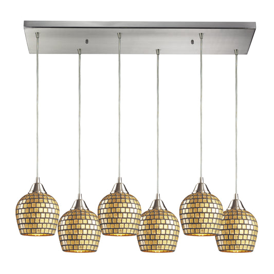 Fusion 30" 6 Light Mini Pendant in Gold Leaf Mosaic Glass & Satin Nickel