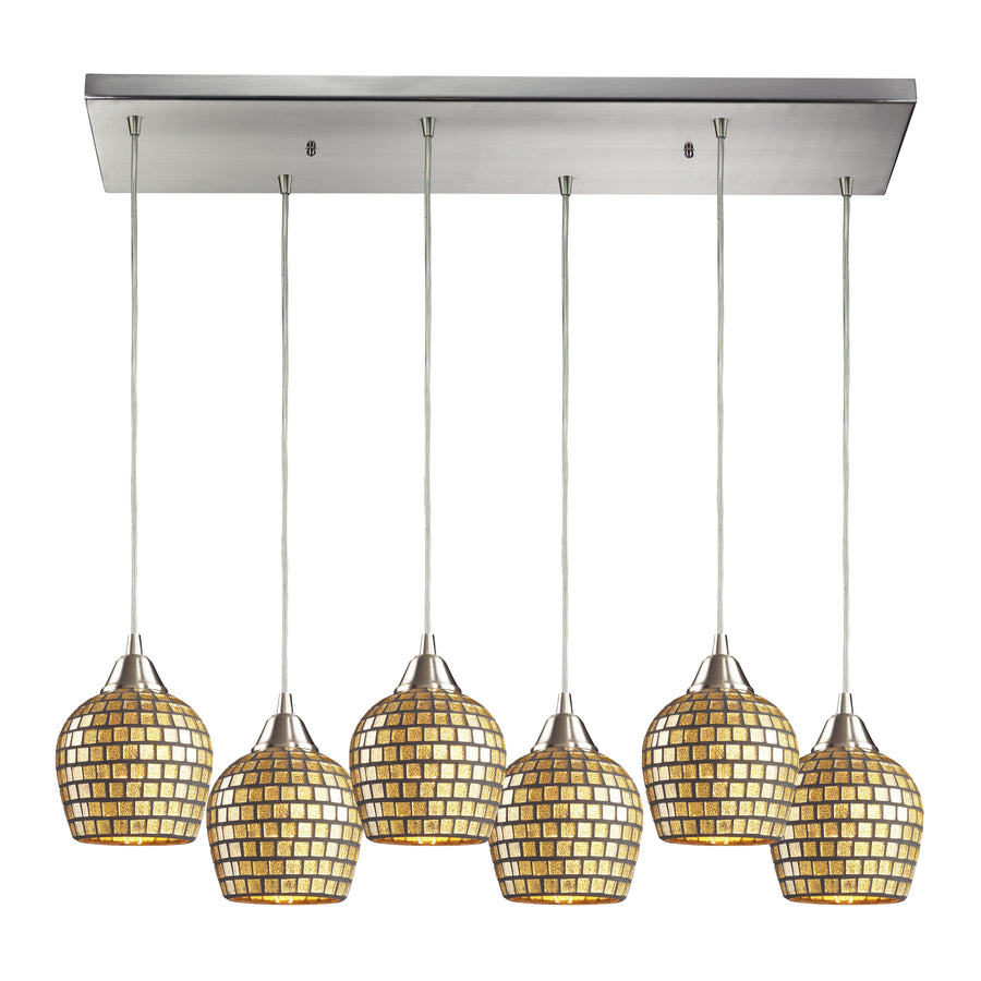 Fusion 30' 6 Light Mini Pendant in Gold Leaf Mosaic Glass & Satin Nickel