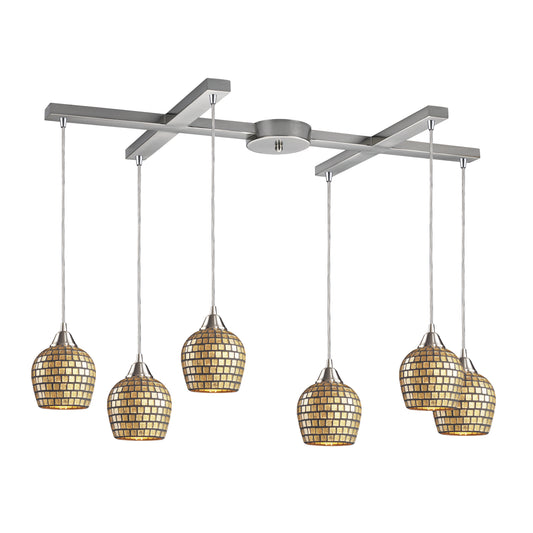 Fusion 33" 6 Light Mini Pendant in Gold Leaf Mosaic Glass & Satin Nickel