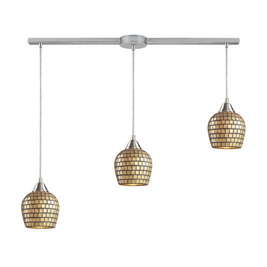 Fusion 36" 3 Light Mini Pendant in Gold Leaf Mosaic Glass & Satin Nickel