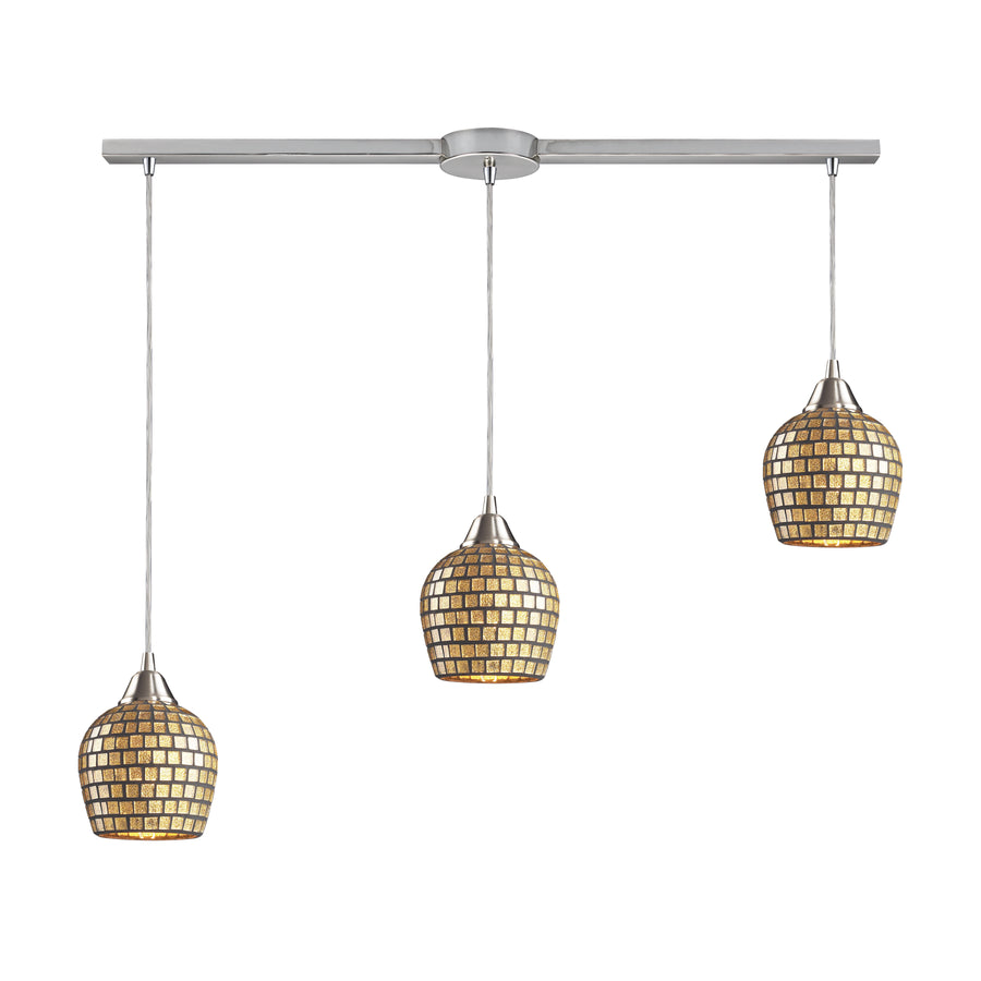 Fusion 36' 3 Light Mini Pendant in Gold Leaf Mosaic Glass & Satin Nickel