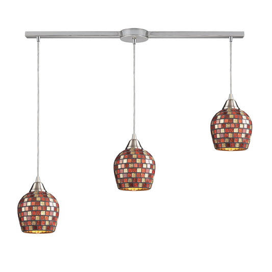 Fusion 36" 3 Light Mini Pendant in Multicolor Mosaic Glass & Satin Nickel