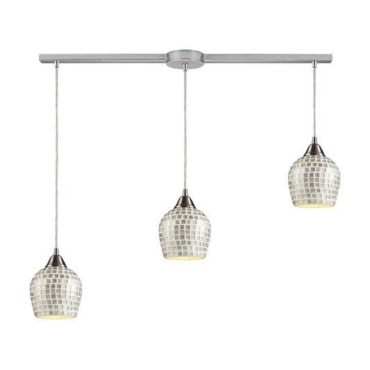 Fusion 36" 3 Light Mini Pendant in Silver Mosaic Glass & Satin Nickel