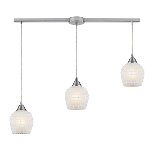 Fusion 36" 3 Light Mini Pendant in White Mosaic Glass & Satin Nickel