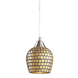 Fusion 5' 1 Light LED Mini Pendant in Gold Leaf Mosaic Glass & Satin Nickel