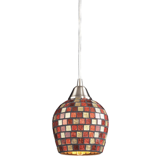 Fusion 5" 1 Light LED Mini Pendant in Multicolor Mosaic Glass & Satin Nickel