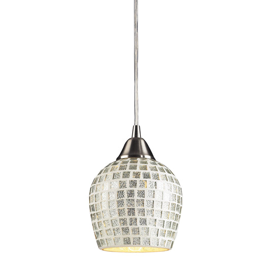 Fusion 5" 1 Light LED Mini Pendant in Silver Mosaic Glass & Satin Nickel