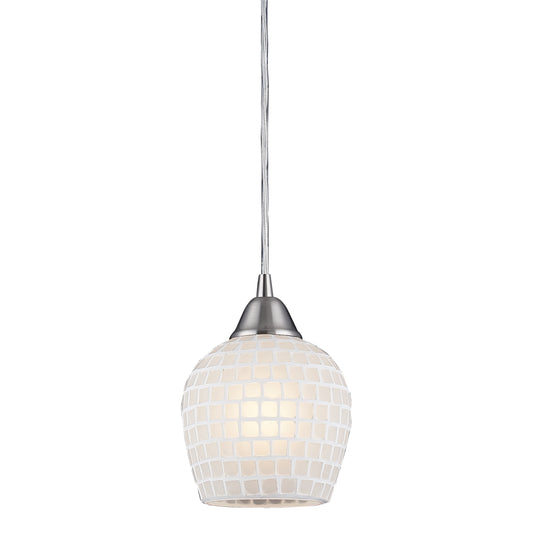 Fusion 5" 1 Light LED Mini Pendant in White Mosaic Glass & Satin Nickel