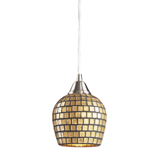 Fusion 5" 1 Light Mini Pendant in Gold Leaf Mosaic Glass & Satin Nickel