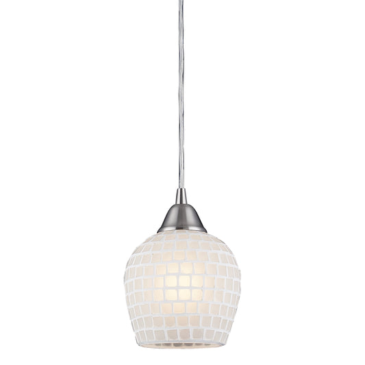 Fusion 5" 1 Light Mini Pendant in White Mosaic Glass & Satin Nickel