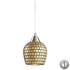 Fusion 5' 1 Light Mini Pendant in Gold Leaf Mosaic Glass & Satin Nickel with Adapter Kit