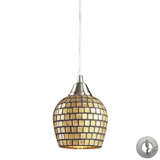 Fusion 5" 1 Light Mini Pendant in Gold Leaf Mosaic Glass & Satin Nickel with Adapter Kit