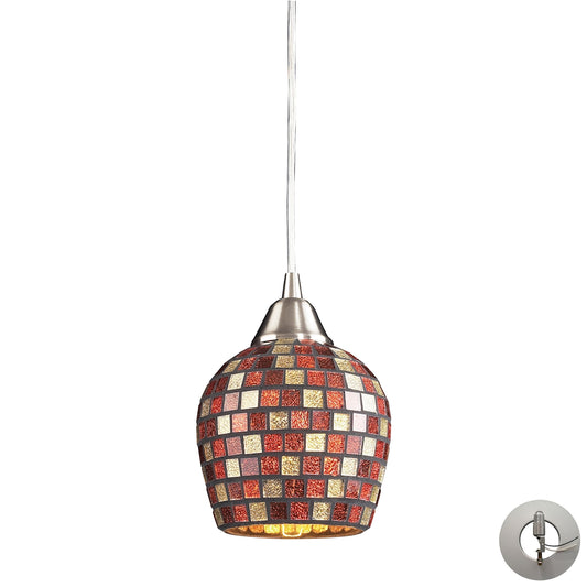 Fusion 5" 1 Light Mini Pendant in Multicolor Mosaic Glass & Satin Nickel with Adapter Kit