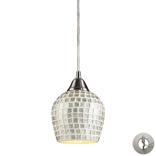 Fusion 5" 1 Light Mini Pendant in Silver Mosaic Glass & Satin Nickel with Adapter Kit