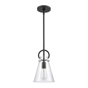 Gabby 7' 1 Light Mini Pendant in Clear Glass & Matte Black