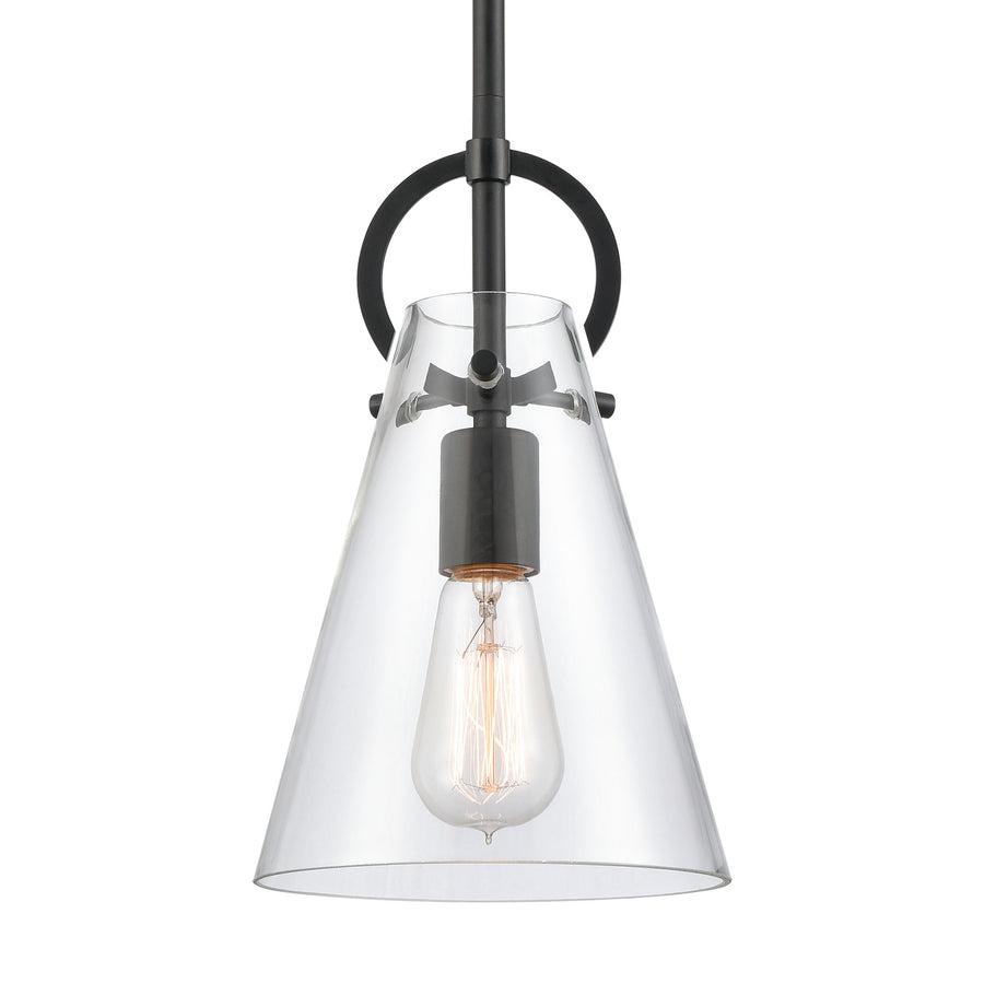 Gabby 7' 1 Light Mini Pendant in Clear Glass & Matte Black