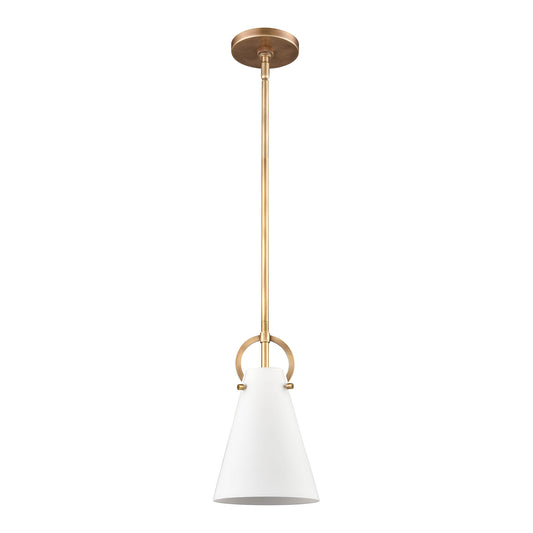 Gabby 7" 1 Light Mini Pendant in White Opal Glass & Brass