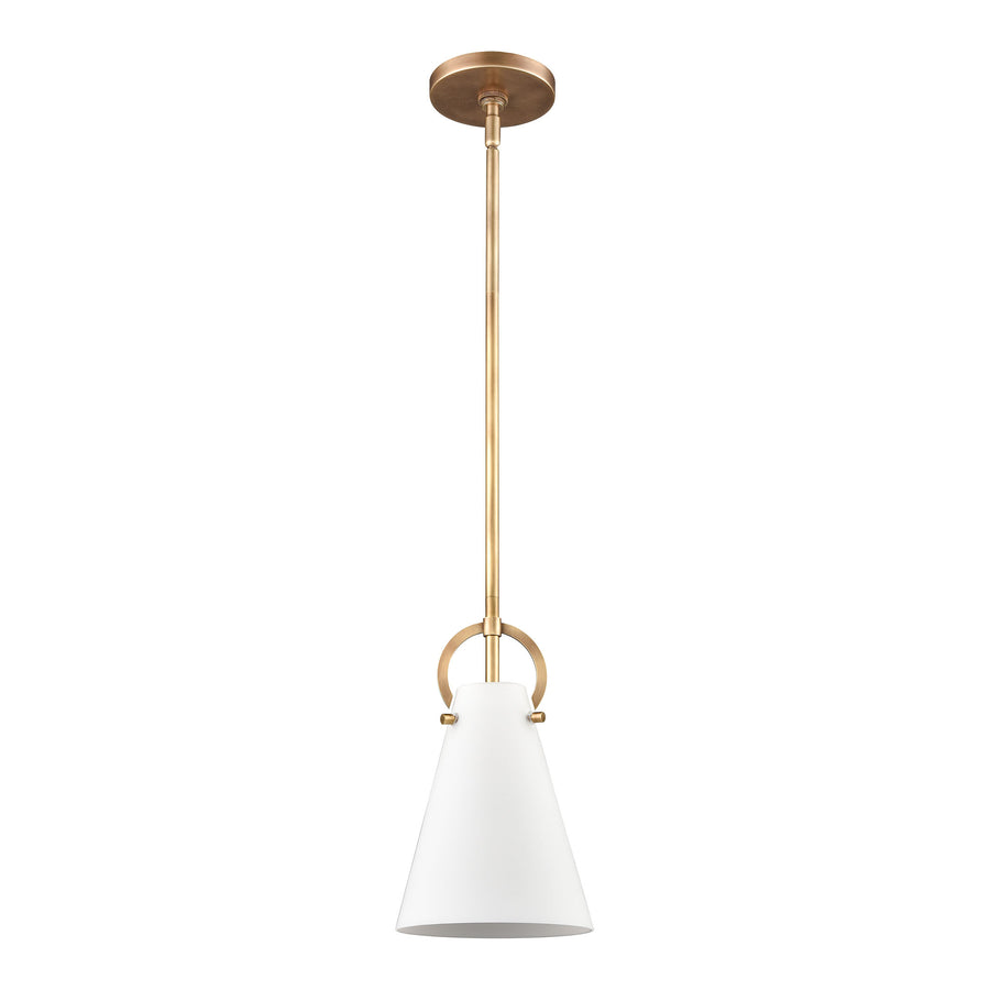 Gabby 7' 1 Light Mini Pendant in White Opal Glass & Brass