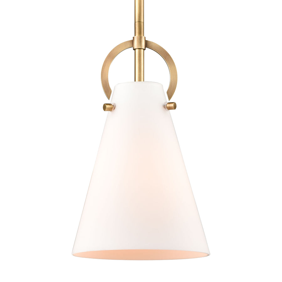 Gabby 7' 1 Light Mini Pendant in White Opal Glass & Brass