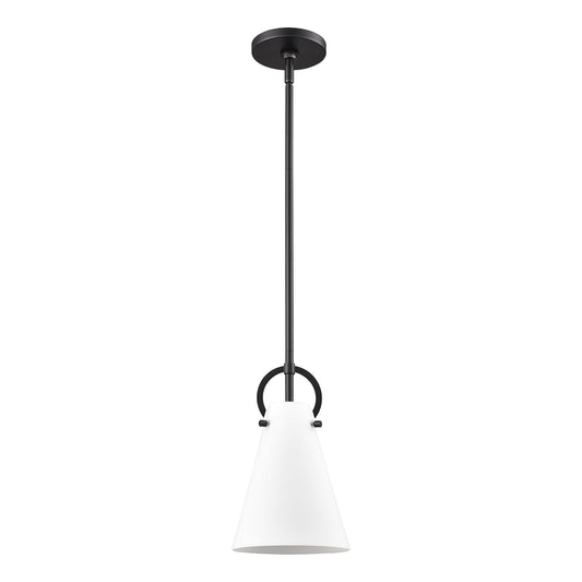 Gabby 7" 1 Light Mini Pendant in White Opal Glass & Matte Black