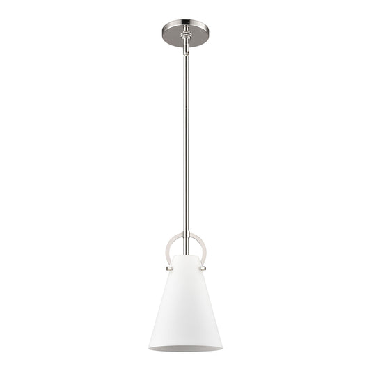 Gabby 7" 1 Light Mini Pendant in White Opal Glass & Polished Nickel