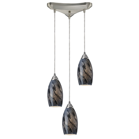 Galaxy 10" 3 Light Mini Pendant in Smoke Glass & Satin Nickel