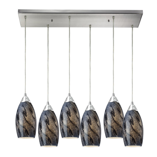 Galaxy 30" 6 Light Mini Pendant in Smoke Glass & Satin Nickel