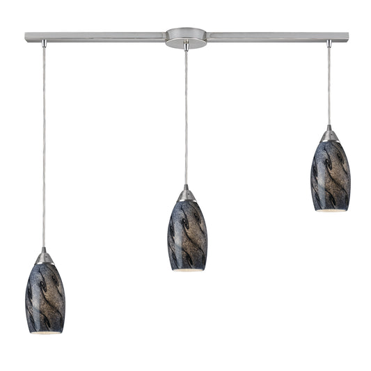 Galaxy 36" 3 Light Mini Pendant in Smoke Glass & Satin Nickel