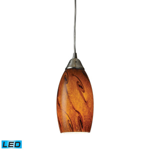 Galaxy 5' 1 Light LED Mini Pendant in Brown Glass & Satin Nickel